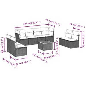 vidaXL 9-delige Loungeset met kussens poly rattan zwart
