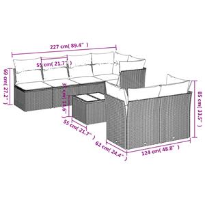 vidaXL 8-delige Loungeset met kussens poly rattan grijs