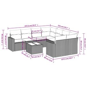 vidaXL 9-delige Loungeset met kussens poly rattan zwart