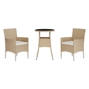 vidaXL 3-delige Bistroset met kussens poly rattan beige