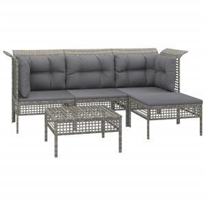 vidaXL 5-delige Loungeset met kussens poly rattan grijs