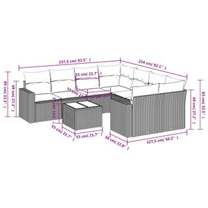 vidaXL 9-delige Loungeset met kussens poly rattan grijs