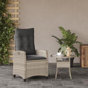 vidaXL Tuinstoel verstelbaar met kussens poly rattan lichtgrijs