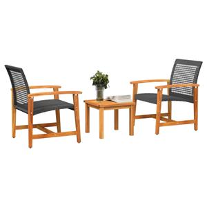 vidaXL 3-delige Bistroset poly rattan en acaciahout zwart