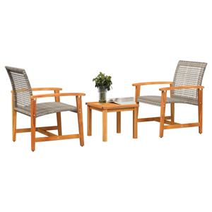 vidaXL Loungesofa 3-tlg. Bistro-Set Grau Poly Rattan und Akazienholz, 1 Teile