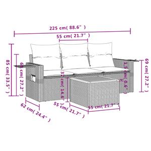 vidaXL 4-delige Loungeset met kussens poly rattan zwart