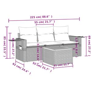 vidaXL 4-delige Loungeset met kussens poly rattan grijs