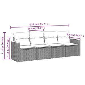 vidaXL 4-delige Loungeset met kussens poly rattan beige
