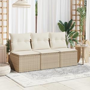 vidaXL Tuinbank 3-zits met kussens poly rattan beige