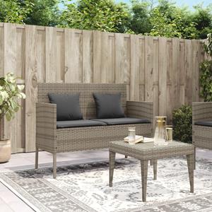 vidaXL Tuinbank met kussens poly rattan grijs