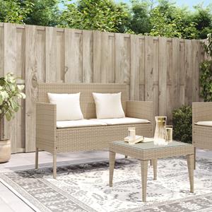 vidaXL Tuinbank met kussens poly rattan beige