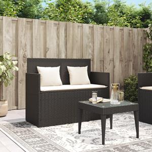 vidaXL Tuinbank met kussens poly rattan zwart