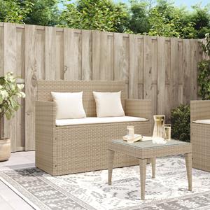 vidaXL Tuinbank met kussens poly rattan beige