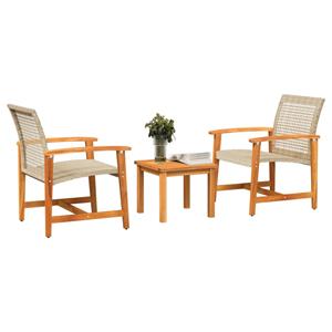 vidaXL Loungesofa 3-tlg. Bistro-Set Beige Poly Rattan und Akazienholz, 1 Teile