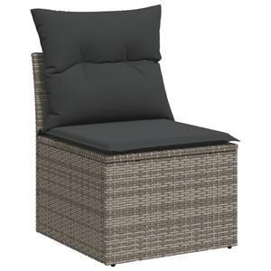 vidaXL 3-delige Loungeset met kussens poly rattan grijs