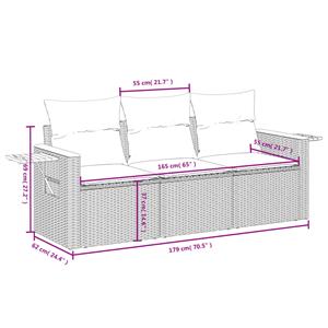 vidaXL 3-delige Loungeset met kussens poly rattan beige