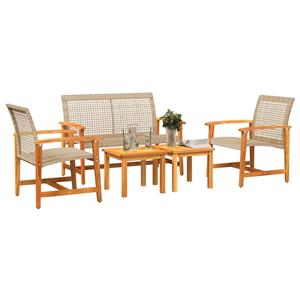 vidaXL 5-delige Loungeset poly rattan en acaciahout beige