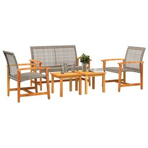 vidaXL 5-delige Loungeset poly rattan en acaciahout grijs