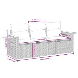 vidaXL 3-delige Loungeset met kussens poly rattan beige