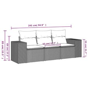 vidaXL 3-delige Loungeset met kussens poly rattan grijs