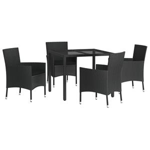vidaXL 5-delige Tuinset met kussens poly rattan zwart