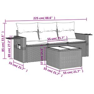 vidaXL 4-delige Loungeset met kussens poly rattan zwart