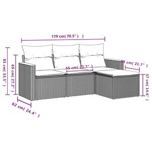 vidaXL 4-delige Loungeset met kussens poly rattan zwart