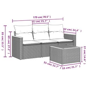 vidaXL 4-delige Loungeset met kussens poly rattan beige