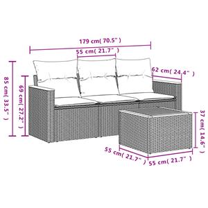 vidaXL 4-delige Loungeset met kussens poly rattan grijs