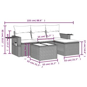 vidaXL 4-delige Loungeset met kussens poly rattan zwart