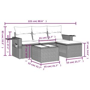 vidaXL 4-delige Loungeset met kussens poly rattan beige