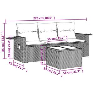 vidaXL 4-delige Loungeset met kussens poly rattan grijs