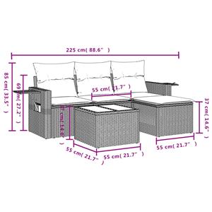 vidaXL 4-delige Loungeset met kussens poly rattan grijs