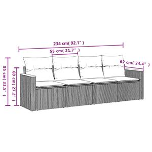 vidaXL 4-delige Loungeset met kussens poly rattan grijs