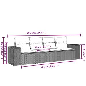 vidaXL 4-delige Loungeset met kussens poly rattan zwart