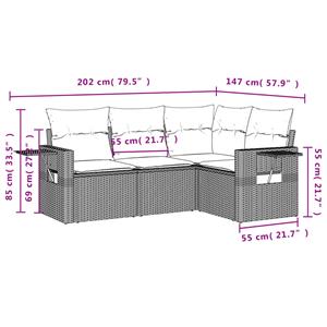 vidaXL 4-delige Loungeset met kussens poly rattan beige