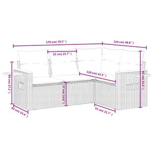 vidaXL 4-delige Loungeset met kussens poly rattan grijs