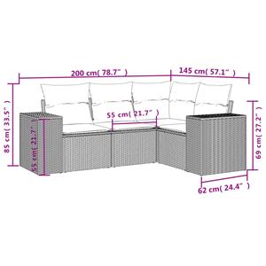 vidaXL 4-delige Loungeset met kussens poly rattan beige