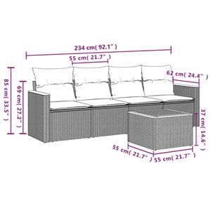 vidaXL 5-delige Loungeset met kussens poly rattan zwart