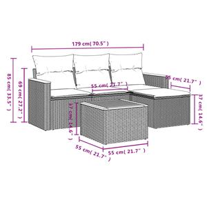 vidaXL 5-delige Loungeset met kussens poly rattan grijs