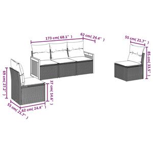 vidaXL 5-delige Loungeset met kussens poly rattan grijs