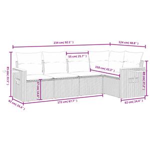 vidaXL 5-delige Loungeset met kussens poly rattan zwart