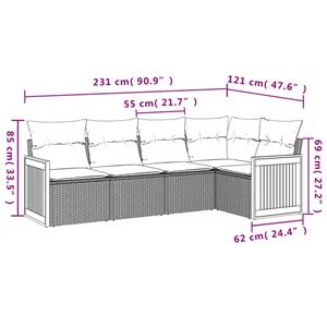 vidaXL 5-delige Loungeset met kussens poly rattan zwart