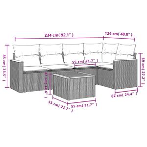 vidaXL 6-delige Loungeset met kussens poly rattan beige