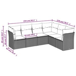 vidaXL 6-delige Loungeset met kussens poly rattan grijs