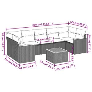 vidaXL 8-delige Loungeset met kussens poly rattan grijs
