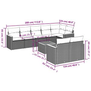 vidaXL 9-delige Loungeset met kussens poly rattan beige