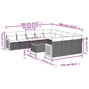 vidaXL 12-delige Loungeset met kussens poly rattan grijs