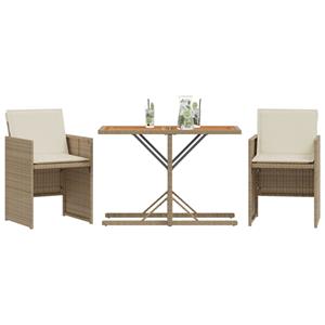 vidaXL 3-delige Bistroset met kussens poly rattan beige