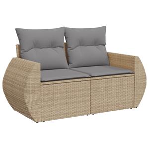 vidaXL 4-delige Loungeset met kussens poly rattan beige